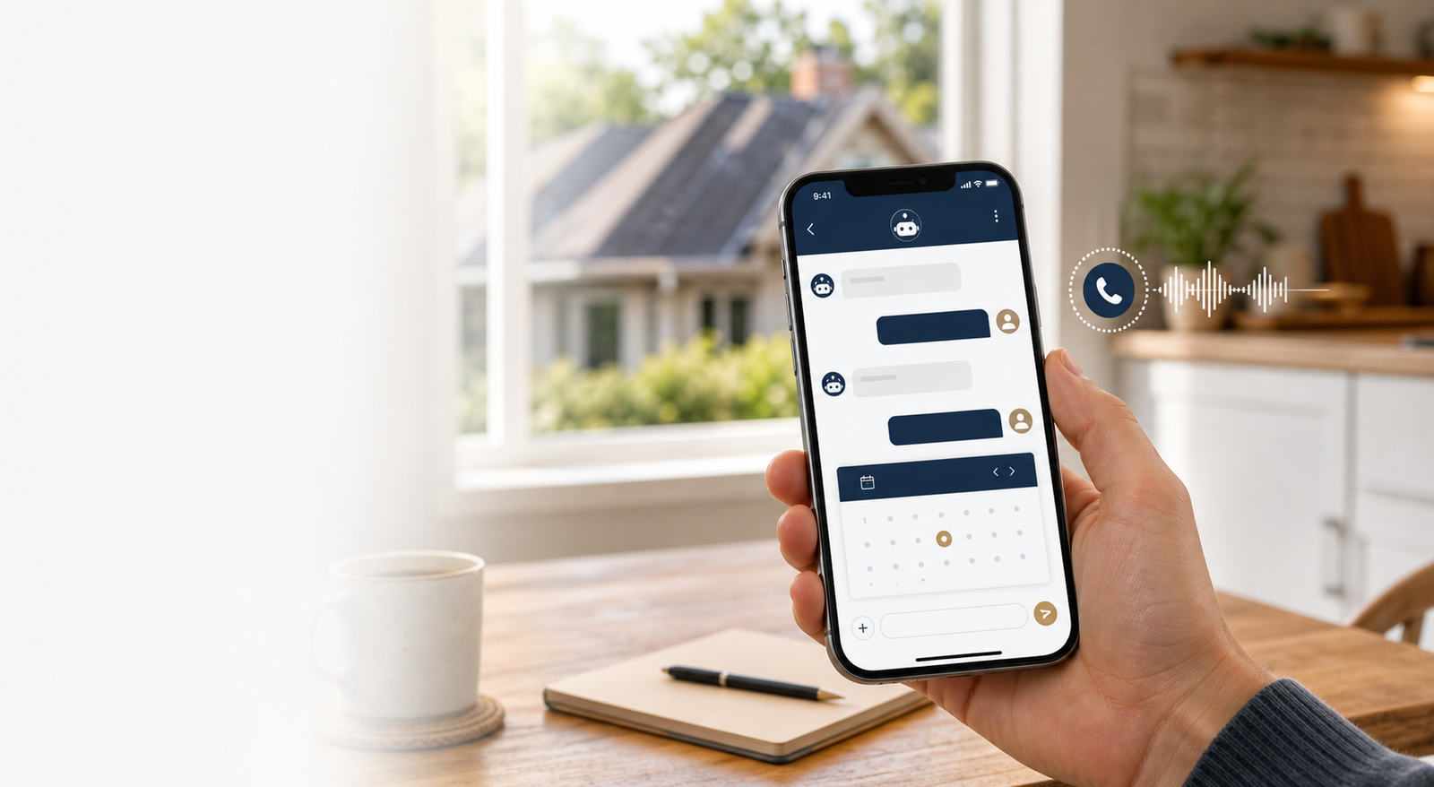 Homeowner using a phone to chat with an AI assistant